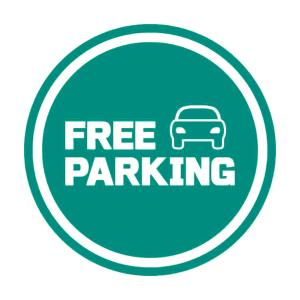 a free parking sign with a car in a circle at GPX-CLR TheGreenFamilySuite in Larisa