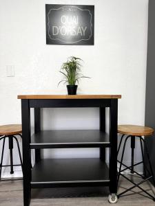 a table with a potted plant on top of it at Nice and Cozy guest house in Miami