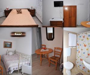 un collage de cuatro fotos de un dormitorio en Etno kuca-Vila, en Štrpce