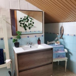 ein Bad mit einem Waschbecken und einem Spiegel in der Unterkunft Catespero Sossego in Reguengos de Monsaraz
