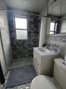 a bathroom with a sink and a toilet and a window at Fab 3 Bedroom 1Bath Apartment in NYC! in New York