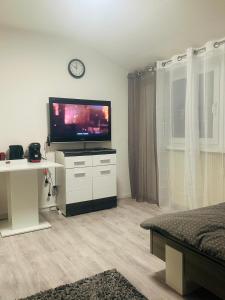 a living room with a flat screen tv on a counter at SaNa Immobilien in Spenge