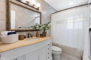 a bathroom with a sink and a mirror and a toilet at Newly renovated 3 bedrooms near the beach and res1 in Pompano Beach +37 photos