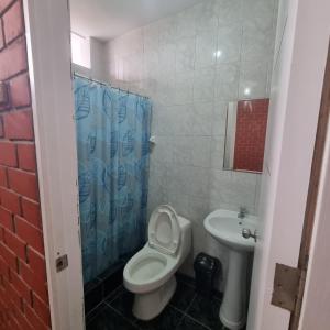 La salle de bains est pourvue de toilettes et d'un lavabo. dans l'établissement Mallorca, à Punta Hermosa