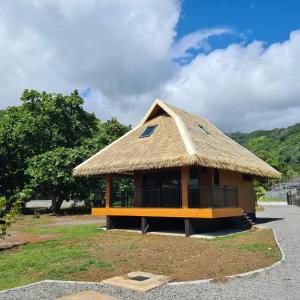 Vairao的住宿－Bungalow Faré Uta Vairao，茅草屋顶的小小屋