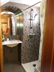 a bathroom with a shower and a sink at Casita al completo en Montoro in Montoro