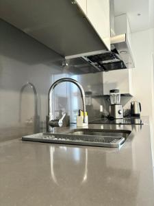 - un comptoir de cuisine avec un évier et un robinet dans l'établissement Moodhu Villa - Cozy Apart w/ Amazing Terrace, à Leiria