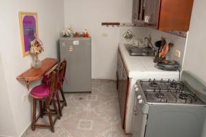 una pequeña cocina con fogones y fregadero en Marias House - Magnifique Hotels, en Santa Marta