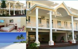 a collage of three pictures of a house at Alpha Villa in Flic-en-Flac