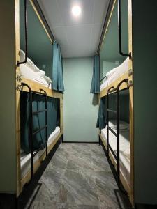 Zimmer mit 2 Etagenbetten in einem Zimmer in der Unterkunft Salut Hotel in Bischkek