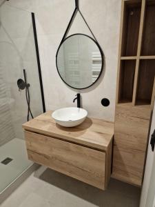 een badkamer met een wastafel en een spiegel op een aanrecht bij Appartement Suhalmendi in Sare