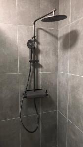 a shower with a shower head in a bathroom at MEB Apartments - Park Lake in Cluj-Napoca