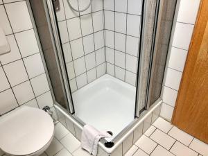 a bathroom with a shower with a toilet at Pension Margaretenhof in Bayerbach