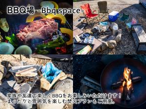 川越的住宿－WE HOME STAY Kawagoe Matoba - Vacation STAY 14666v，烤架上的照片与牛排烹饪
