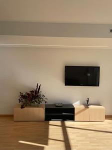 salon z telewizorem z płaskim ekranem na ścianie w obiekcie Soho Moraleja III w mieście Alcobendas