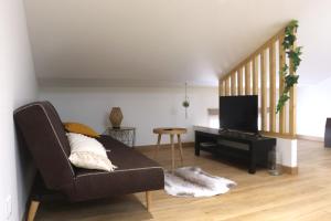 uma sala de estar com um sofá e uma televisão em Superbes Appartements Modernes et Neufs em Bagnols-sur-Cèze