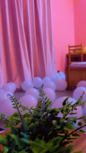 a table with a bunch of white plates and a plant at AG HOTEL Ouaga in Ouagadougou