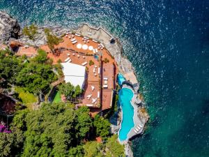 an aerial view of an island in the water at Villa Costa degli Dei in Furore