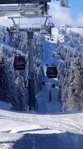 a ski lift going up a snow covered mountain at GONDOLA Apartment Košuta Iva in Brzeće