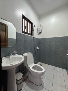 a bathroom with a toilet and a sink at LUZVILLE Transient House - Port Barton in Itaytay