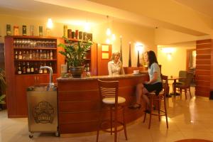 two women sitting at a bar in a restaurant at Hotel Abrava in Drawsko Pomorskie