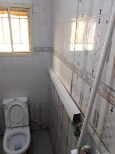 MARVELLOUS hotel في لاغوس: حمام صغير مع مرحاض ونافذة
