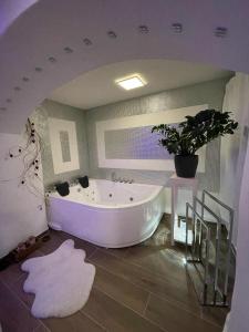 baño grande con bañera y maceta en Escape Private SPA II, en Bad Zurzach