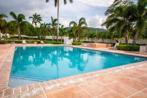 a large swimming pool with palm trees in the background at Ocho Rios Drax hall Manor 3 Bed sleeps 7 in Saint Annʼs Bay
