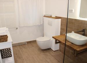 ein Bad mit einem WC und einem Waschbecken in der Unterkunft FeWo Catalina in Westerstede
