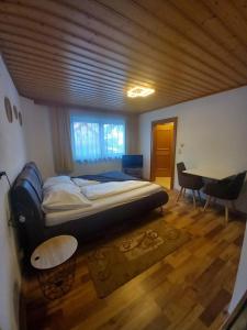 a bedroom with a bed and a desk in it at Mani‘s Appartements in Radstadt