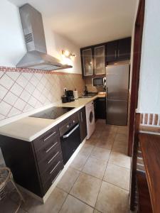 a kitchen with a sink and a refrigerator at Apartamento La Condesa in Orzola