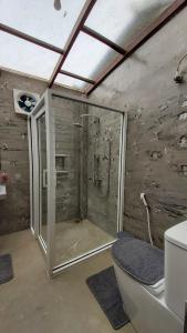 a bathroom with a shower and a toilet in it at Walauwa on the hill in Hatton