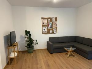 uma sala de estar com um sofá e uma televisão em "be-together" Engabrunn em Engabrunn