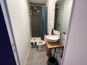 a bathroom with a toilet and a sink and a shower at Guest Room Deluxe Proche Paris, Roissy CDG & Village Olympique in Persan
