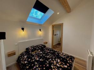 a bedroom with a bed and a skylight at Duplex le Red Cedar avec terrasse et jardin in Gérardmer