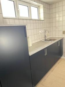 ケムニッツにあるMY HOME Apart, kitchen, WIFIの冷蔵庫とシンク付きのキッチン +15枚の写真