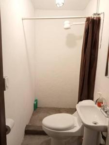 a small bathroom with a toilet and a sink at Tizapán 2 Beautiful apartment with patio 1BE/1BA in Mexico City