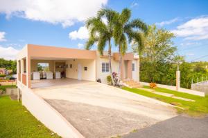 イサベラにあるArenales Vacational Houseの私道の椰子の木のある家
