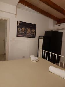 a bedroom with a bed with a flat screen tv at Benedetto Cairoli Guest House in Bari