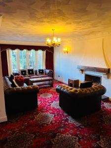 sala de estar con sofás y chimenea en Unwind in comfort at cosy Caradus your 8 bed Home Sweet Home!, en Birmingham
