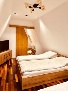 1 dormitorio con 2 camas y TV en el ático en Winter Harmony Jahorina, en Jahorina