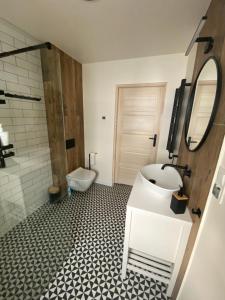 ein Bad mit einem Waschbecken und einem WC in der Unterkunft Mielno Woodhouse in Mielno