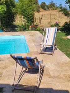 two lawn chairs sitting next to a swimming pool at Maison avec jardin arboré in Saint-Nazaire