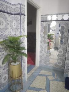 una habitación con una maceta en la pared en Appartement du lux très propre bien équipé au cœur de la ville nouvelle, en Meknès