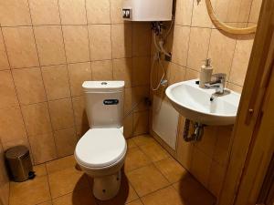 a bathroom with a toilet and a sink at Pirts māja Lilijas in Baldone