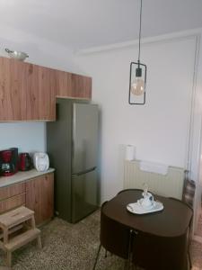 a kitchen with a table and a green refrigerator at Villa Konstantina in Perani