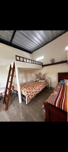 een slaapkamer met 2 stapelbedden en een ladder bij El Jardín Secreto De Alvita in Puyo