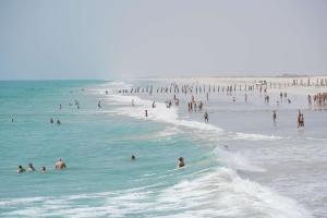 a group of people in the water at the beach at Salalah Rotana Resort in Salalah