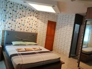 a bedroom with a bed and a wall with a mirror at Ocean Myst Hotel & Beach Resort in Tambobong