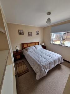 a bedroom with a large bed and a window at Casa Pucon Wi Fi Disponible in Pucón